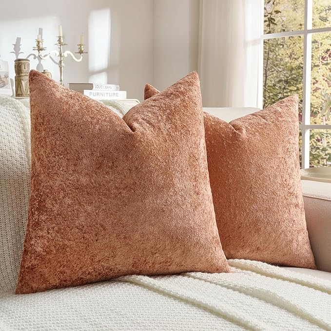 FUTEI Rust Flannel Throw Pillow Covers 26x26 Inch Set of 2,Soft Dimensional Textured Euro Pillow Shams,Modern Home Decor for Couch Living Room