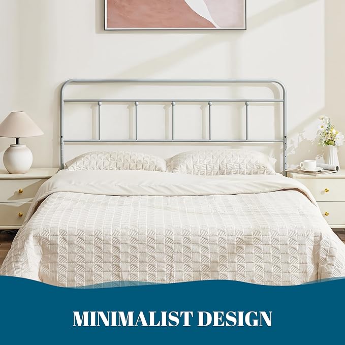 Metal Twin Size Headboard, Sturdy and Durable Iron Headboard Adjustable Height from 34” to 44”, Victorian Vintage Dorm Twin XL Bed Headboards, Farmhouse Head Board, Bed Frame Mount Grey