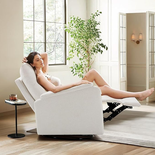 COLAMY Swivel Recliner Chair with Footrest, Rocker Glider Chair High Back with Double-Layer Cushion, Rocker Recliner for Nursery & Living Room, Bedroom, White