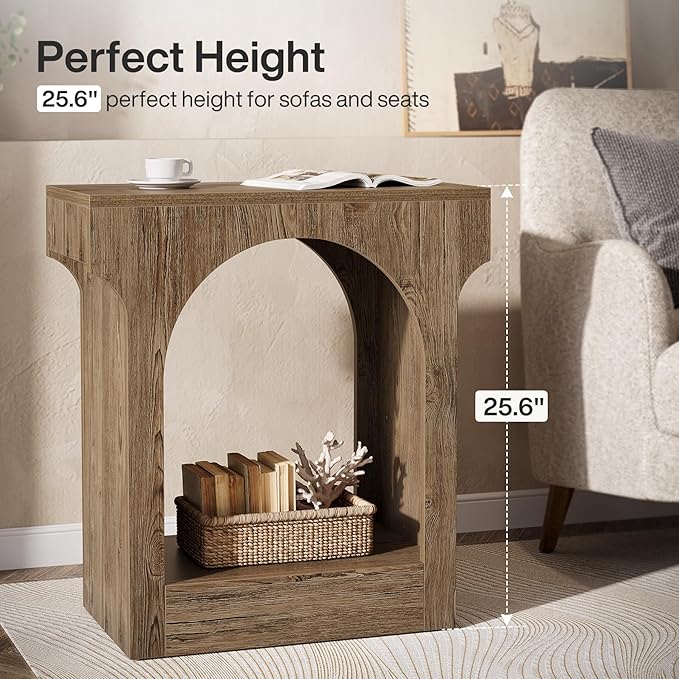 Tribesigns Wood End Table Set of 2, Side Table with Storage Space for Living Room, Narrow Nightstand for Bedroom, Gray