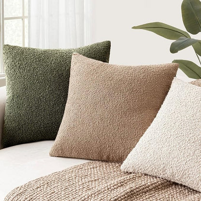 Foindtower Pack of 2, Decorative Textured Boucle Throw Pillow Covers Neutral Accent Solid Pillow Cases Cozy Soft Couch Cushion Case for Chair Sofa Bedroom Living Room Home Decor 22x22 Inch Moss Green