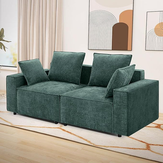 WILLOVE 78'' Modular Sectional Sofa, Chenille Cloud Couch with Wide Armrests & 4 Pillows, Deep Seat Couches for Living Room, Green