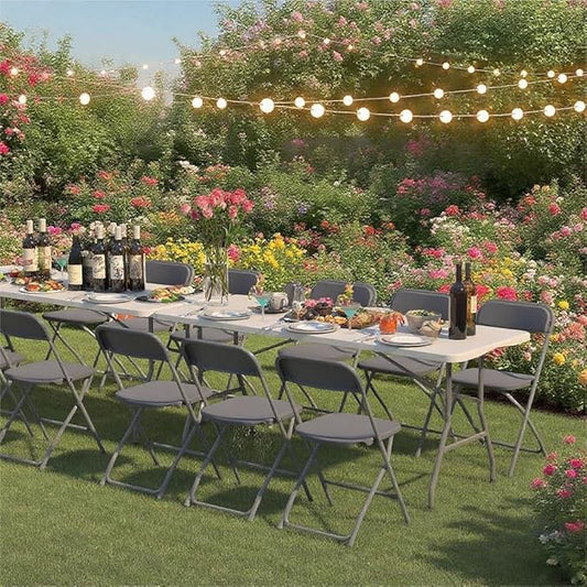 50 Pack Plastic Grey Folding Chairs,Portable Party Chairs Stackable Commercial Seats with Steel Frame for Office Home Outdoor Indoor Wedding Party Patio Dinning Events,350lbs Capacity