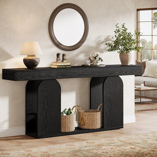 Tribesigns Farmhouse Wood Console Table, 70.9-Inch Entryway Accent Table with U-Shaped Base, 2-Tier Extra Long Sofa Tables for Entrance, Hallway, Living Room (Black)