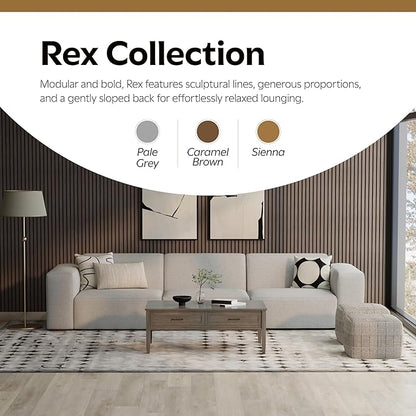 SIMPLIHOME Rex 3-Seater Modular Sofa in 100% Recycled Polyester Tightly Woven Performance Fabric, Pale Grey, 122-inches Wide, Handcrafted Modern-Style Couch for Living Room and Family Room