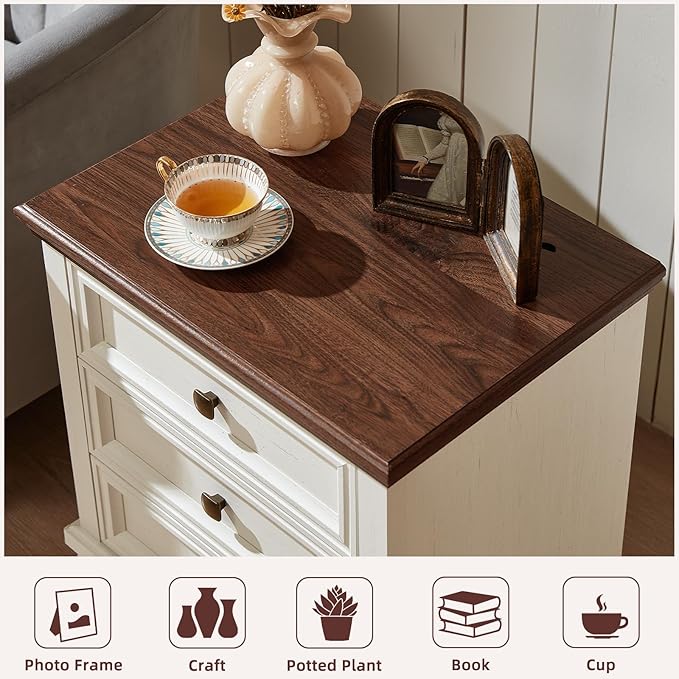 Farmhouse Bedroom Dresser and Nightstand Set of 4, 6 Drawer Tall & Low Dresser & 3 Drawer Nightstand Set with Wooden Legs, Rustic Wood Bedroom Furniture Sets for Livingroom, Hallway, White