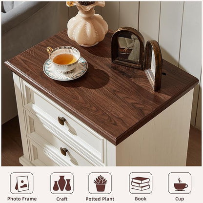 Farmhouse Bedroom Dresser and Nightstand Set of 4, 6 Drawer Low & 5 Drawers Dresser & 3 Drawer Nightstand Set with Wooden Legs, Rustic Wood Bedroom Furniture for Livingroom, Hallway, White