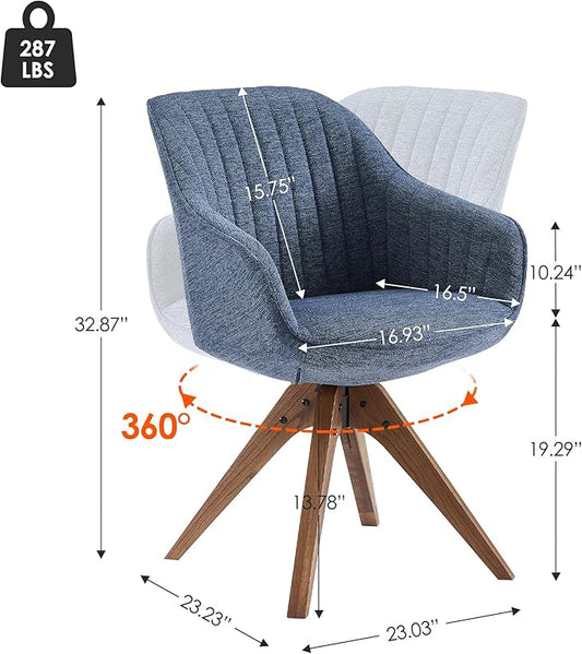 Zouron Mid Century Modern Accent Chair with Wooden Legs, Upholstered Swivel Chair No Wheels, Side Accent Armchair Vanity Chair for Small Space Home Office Living Room Bedroom, Blue