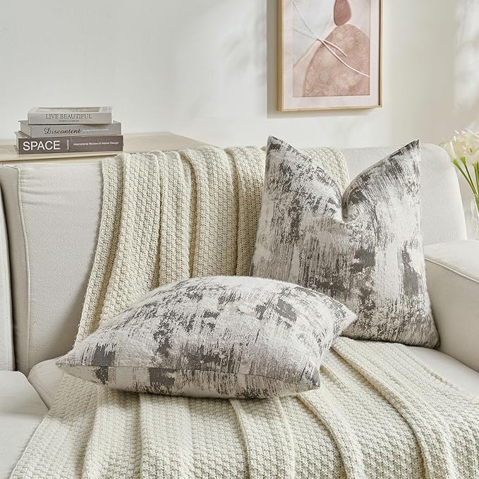 FUTEI Black White Decorative Throw Pillow Covers 16x16 Inch Set of 2,Soft Faux Cashmere Jacquard - Textured & Cozy Cushion Case,Modern Home Decor for Couch Bed Living Room