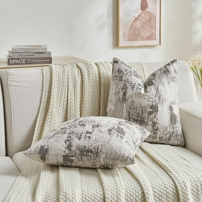 FUTEI Black White Decorative Throw Pillow Covers 26x26 Inch Set of 2,Soft Faux Cashmere Jacquard - Textured & Cozy Euro Pillow Shams,Modern Home Decor for Couch Bed Living Room
