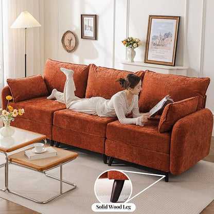 135'' Modular Sectional Sofa with Storage Seat,Oversized L Shaped Couch,6 Seater Couches for Living Room,Bedroom,Velet,Orange