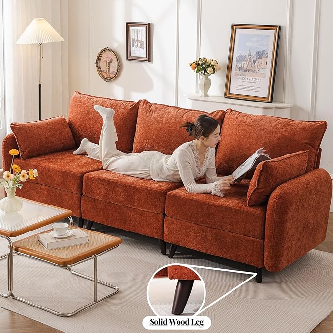 104'' Modular Sectional Sofa with All Seats Storage,Oversized 3-Seater Comfy Cloud Couches with Deep Seat,Big Couch for Living Room,Bedroom,Velet,Orange