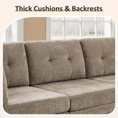 VANOMi 4 Seater Modular Cloud Sofa with 2 Ottomans, 118" Sectional Sofas & Couches for Living Room, Comfy Chenille Cloud Sectional Couch Sofas for Living Room, Apartment, Office, Camel, U Shaped