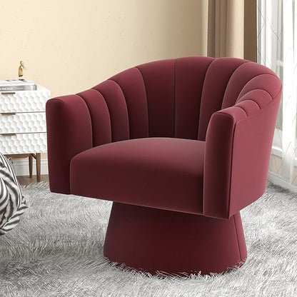 Swivel Accent Chair Set of 2, Upholstered Velvet 360° Swivel Barrel Chair for Living Room Overstuffed Bouncle Reading Chair Round Armchair for Bedroom,Vanity,Office (Red)