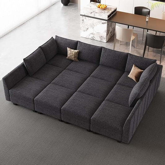 Belffin Oversized Modular Sectional Sofa Sleeper Sectional Couch with Storage Chenille Sofa Bed for Living Room, 12 Seats, Dark Grey