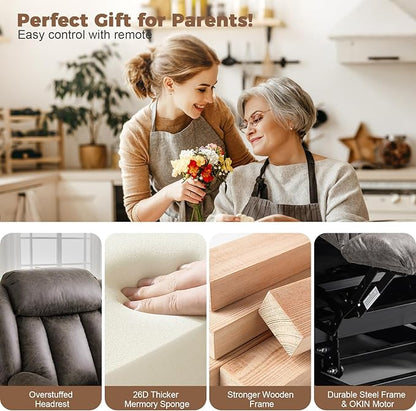 HUSFU Oversized Power Lift Recliner Chairs for Elderly with Massage and Heat, Extra Wide Recliners,Breathable Leather Lift Chairs w/Cup Holders, USB & Type-C Ports, Matte Grey,2PCS