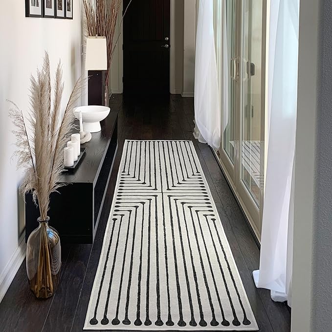 RUGGABLE x Jonathan Adler Machine Washable Modern Area Rug – Inkdrop Black & Ivory 5x7, Stain-Resistant, Non-Slip – Medium Rugs for Living Room, Bedroom, Hallway, Entryway & Office–with Cushioned Pad