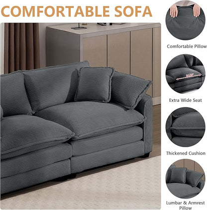mikibama Luxury 2 Piece Sofa Set, 2 Pieces of Loveseat Couch, Modern Corduroy Comfy Cloud Couches Set for Living Room Office with 4 Armrest Pillows and 4 Toss Pillows, Grey