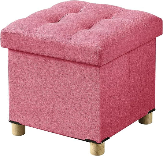 BRIAN & DANY Ottoman with Storage, Small Storage Ottoman for Dorm, Linen Folding Ottoman Foot Stool with Legs for Living Room and Bedroom, 15"x15"x15" - Hot Pink