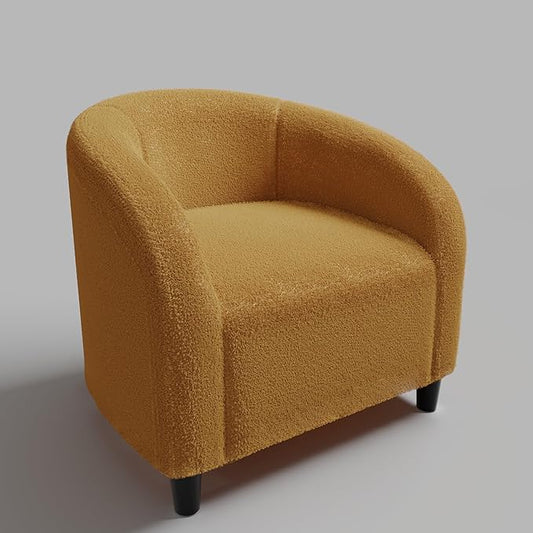 GarveeHome Accent Barrel Chair Boucle Club Chair Furry Sherpa Armchair Suitable for Living Room Bedroom Reception Room Office(Yellow)
