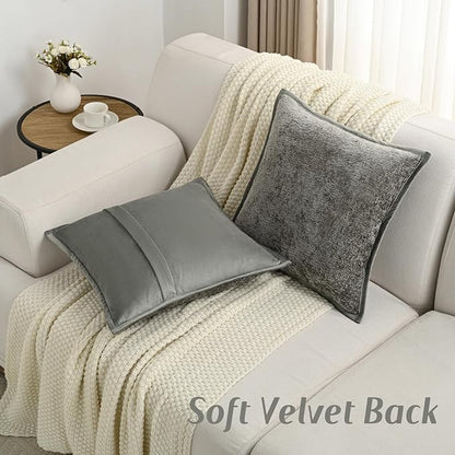 FUTEI Grey Chenille Throw Pillow Covers 20x20 Inch Set of 2,Soft Cozy Bound Edge Design Cushion Case,Home Decor for Couch Bed Living Room
