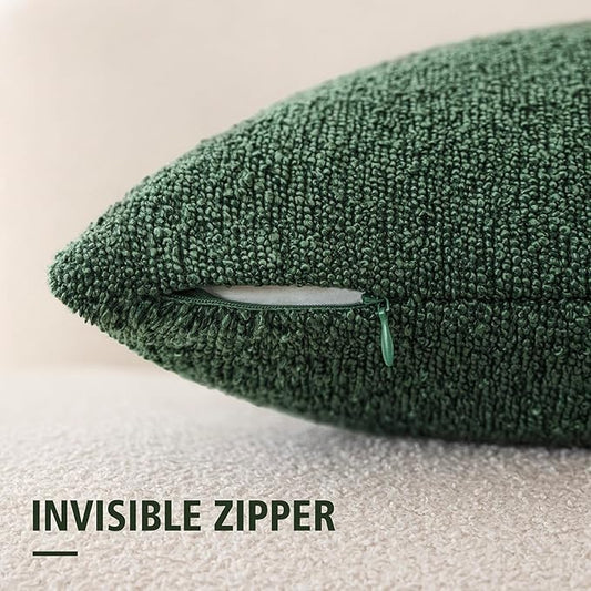 Foindtower Pack of 2 Textured Boucle Throw Pillow Covers Neutral Accent Solid Decorative Pillow Cases Cozy Woven Couch Cushion Case for Sofa Bedroom Living Room Home Decor 20x20 Inch Pine Green