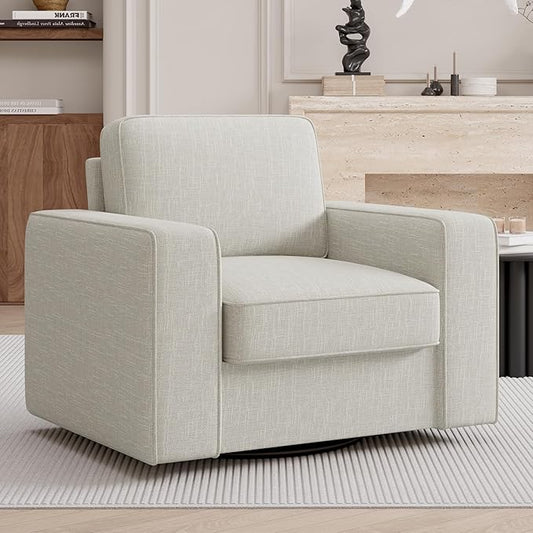 360 Degree Rotation Swivel Accent Sofa Chairs, 36'' Width Oversized Armchairs 1 pcs Linen Living Room,Reading-Khaki