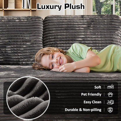 Oversized U Shaped Boneless Sectional Cloud Couch, 133.1'' Modular Sofa with Chaise, Deep Seat Plush Corduroy Couches for Living Room, No Assembly Required,Plush Corduroy,Gray