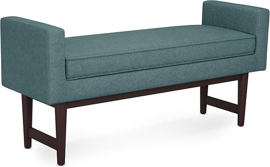 SIMPLIHOME Scott 46 inch Wide Contemporary Rectangle Ottoman Bench in Smoky Teal Linen Fabric , Assembled, For the Living Room and Bedroom