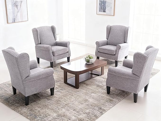 Accent Chair Set of 4, Modern Living Room Chairs with Wingback, Comfy Upholstered High Back Single Sofa for Bedroom, Mid-Century Reading Armchair Sillas para Sala