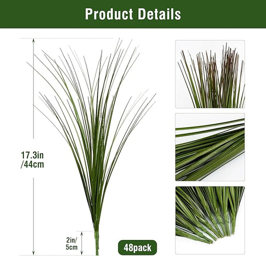 48PCS 17.3" Fake Plants Artificial Wheat Grass Greenery Plastic Plants Fake Grass Artificial Plants for Outdoor Decor Artificial Plant with Greenery Stems for Indoor Home Decoration