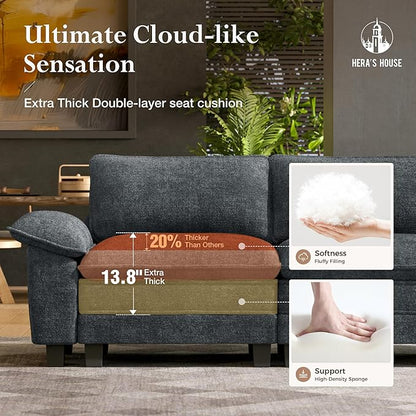 HERA'S HOUSE 124" Modular Sectional Sofa, Oversized Couches for Living Room, Comfy Cloud Couch 3-Seater Deep Seat Sofa with Throw Pillow, Chenille Blue