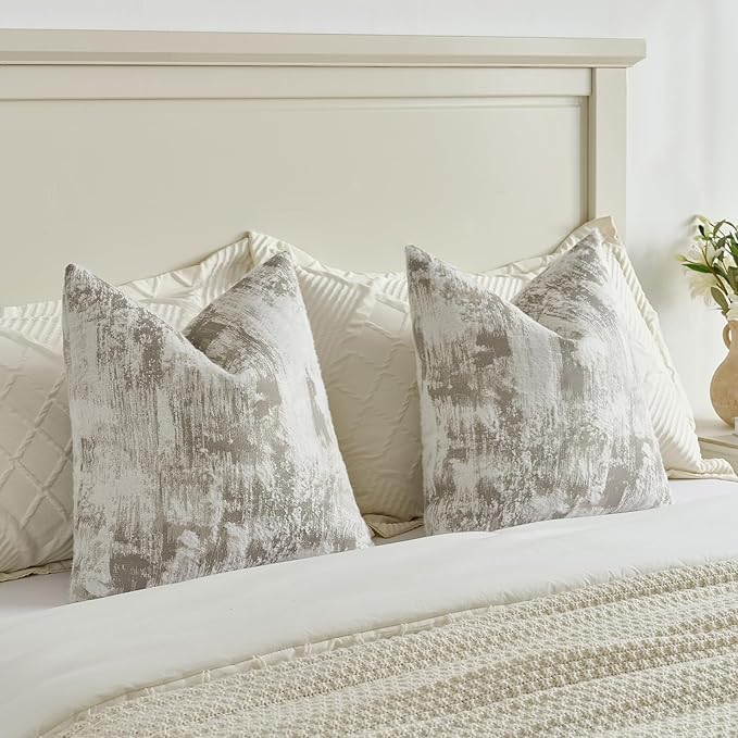 FUTEI Grey White Decorative Throw Pillow Covers 16x16 Inch Set of 2,Soft Faux Cashmere Jacquard - Textured & Cozy Cushion Case,Modern Home Decor for Couch Bed Living Room