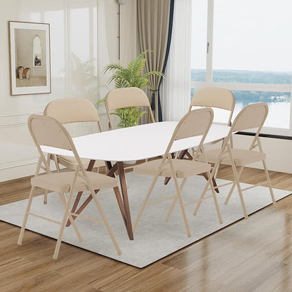 4 Pack Khaki Folding Chairs with Padded Cushion and Back, Portable Duty Metal Frame Commercial Seat, Foldable Indoor Outdoor Chairs for Office Party Events Kitchen Dinning Wedding, 330-LBS Capacity