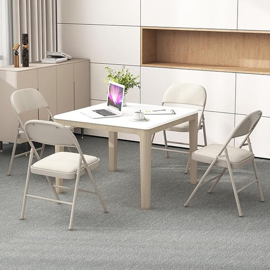 GOFLAME 6 Pack Folding Chairs, Fabric Dining Chair Set with Padded Seat & Metal Frame, Indoor Outdoor Upholstered Commercial Seat for Home Office Events Wedding Party, Beige