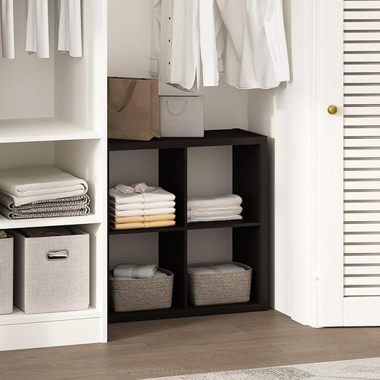 Furinno Cubic Closet Organizers and Storage, 4-Cube Closet Organizer, Open Shelf Closet Storage, Extra Thick Frame for Wardrobe, Bedroom, Living Room, Dark Oak