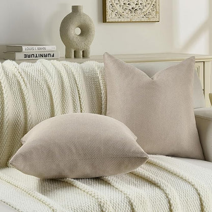 FUTEI Oatmeal Chenille Throw Pillow Covers 26x26 Inch Set of 2,Soft Wide Chevron Textured Euro Pillow Shams,Farmhouse Home Decor for Couch Bed Living Room