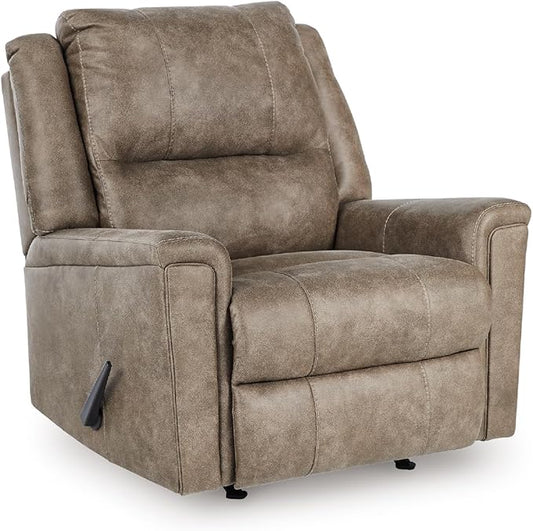 Signature Design by Ashley Skymaker Modern Faux Leather Manual Rocker Recliner with Track Arms, Light Brown