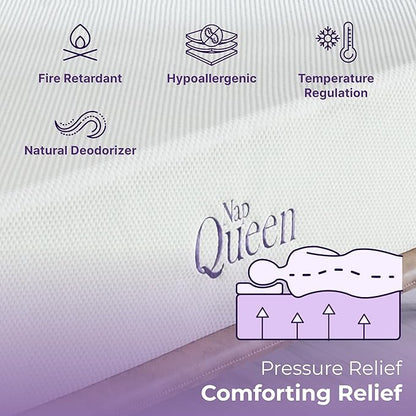 NapQueen 10 Inch Queen Size Mattress, Bamboo Charcoal Memory Foam Mattress, Bed in a Box, White