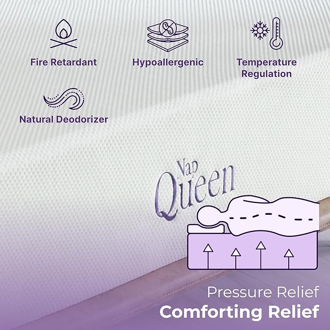 NapQueen 8 Inch Queen Size Mattress, Bamboo Charcoal Memory Foam Mattress, Bed in a Box, White