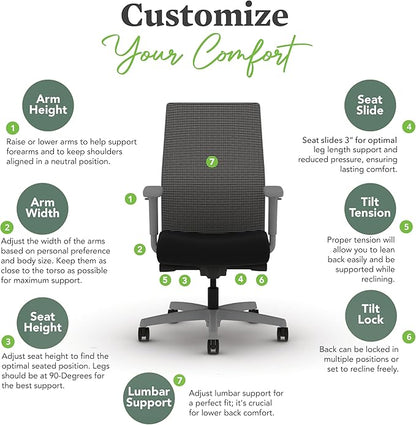 HON Ignition 2.0 Mid Back Task Chair, Spectrum Mesh, Advanced Synchro-Tilt Control, Office Chair with Lumbar Support, Height and Width Adjustable Arms, Titanium Frame, Linen