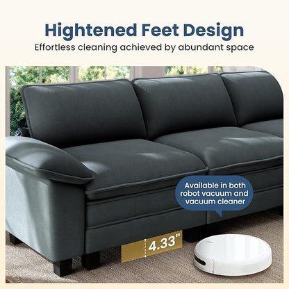 PHI VILLA Oversized Single Armless Sofa with Ottoman, Upholstered Chaise Lounge Chairs, Indoor Cloud Reading Chair with Deep Seat for Small Spaces, Chenille Fabric, Dark Cyan