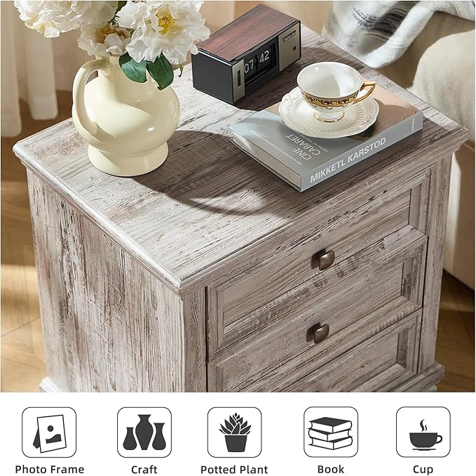 Farmhouse Bedroom Dresser and Nightstand Set of 4, 6 Drawer Tall & Low Dresser & 3 Drawer Nightstand Set with Wooden Legs, Rustic Wood Bedroom Furniture Sets for Livingroom, Hallway, Grey