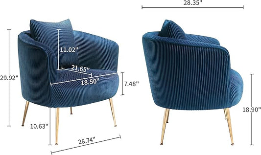 Art Leon Velvet Accent Chair, Upholstered Modern Single Sofa Chair, Comfy Barrel Chair with Golden Metal Legs for Living Room Bedroom, Blue