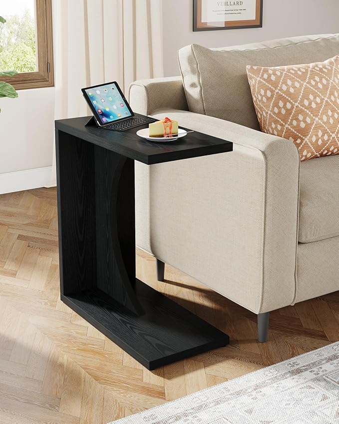 Tribesigns C-Shaped End Table for Couch, Sofa Side Table, C Table for Small Space, Living Room, Bedroom (1, Black)