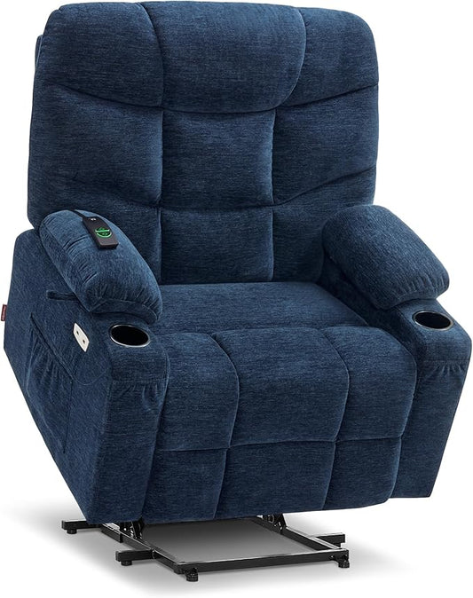 MCombo Oversized Power Lift Recliner Chair with Extended Footrest for Elderly People, Fabric R7289 (Navy Blue, Medium-Oversize)
