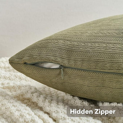 FUTEI Olive Green Decorative Throw Pillow Covers 16x16 Inch Set of 2,Soft Cozy Wheat Ear Striped Patterns Cushion Cases,Modern Home Decor for Couch Bed Living Room