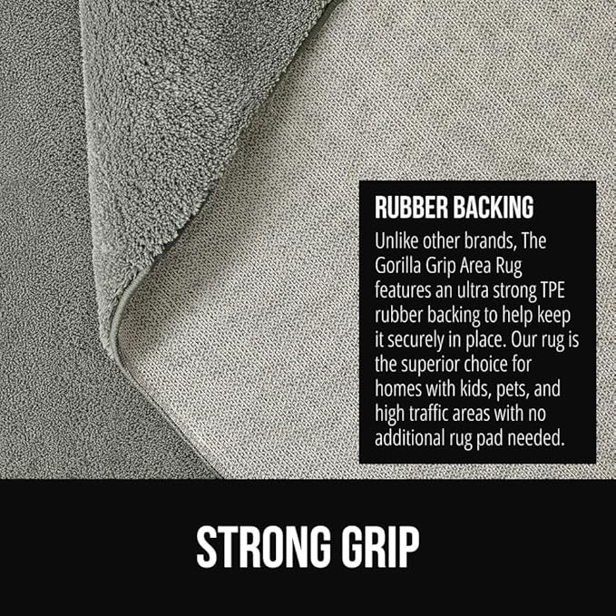 GORILLA GRIP Slip Resistant Soft Washable Stain Resistant Area Rug, Plush Thick Carpet for Nursery, Bedroom, Living Room, Non-Shedding Floor Rugs, Kid and Pet Friendly, Baby Home Decor, 2x3, Gray