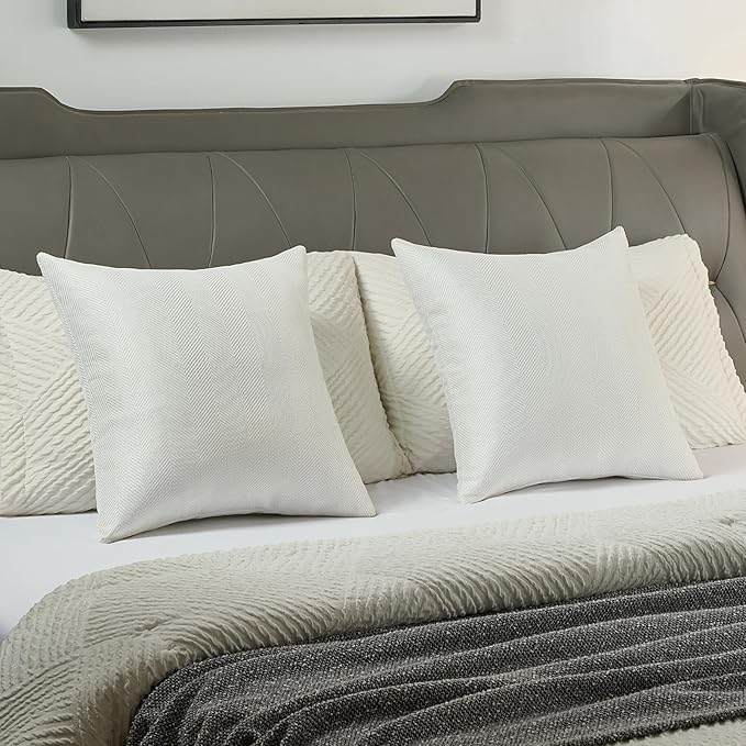 FUTEI Cream White Chenille Throw Pillow Covers 24x24 Inch Set of 2,Soft Wide Chevron Textured European Pillow Shams,Farmhouse Home Decor for Couch Bed Living Room