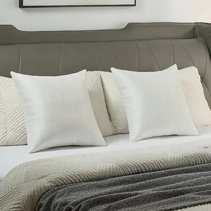 FUTEI Cream White Chenille Throw Pillow Covers 12x20 Inch Set of 2,Soft Wide Chevron Textured Lumbar Pillow Cases,Farmhouse Home Decor for Couch Bed Living Room